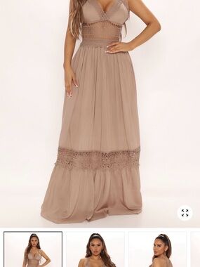 Women's Maxi Skirt with Crochet Trim - Taupe